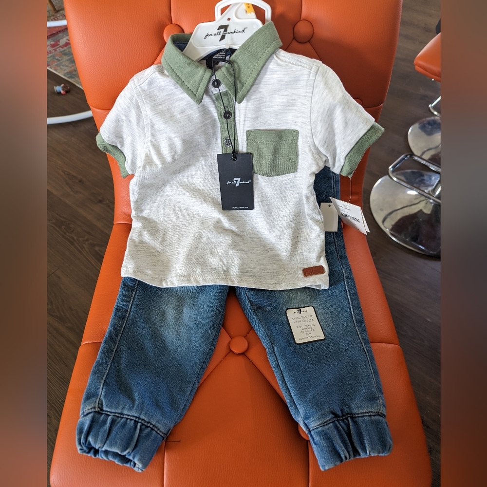 7 For All Mankind collared shirt and jeans. 12M.